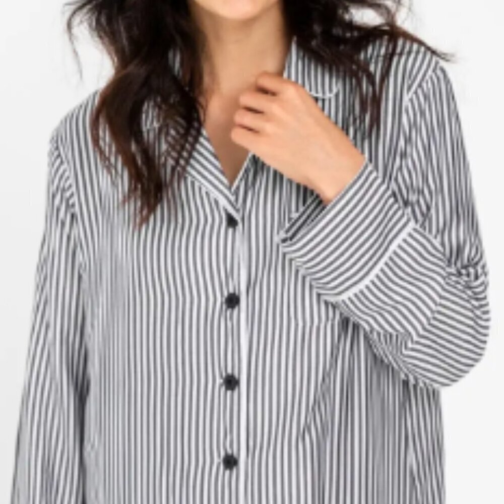 Ettitude Long Sleeve Slate Stripe Pj Top & PJ Shorts in Fog Size L New